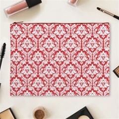 Poppy Red Damask Pattern Cosmetic Bag (XL) from ArtsNow.com Front