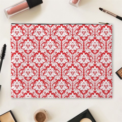 Poppy Red Damask Pattern Cosmetic Bag (XL) from ArtsNow.com Back