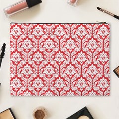 Poppy Red Damask Pattern Cosmetic Bag (XL) from ArtsNow.com Back