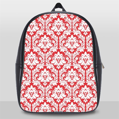 White On Red Damask School Bag (Large) from ArtsNow.com Front