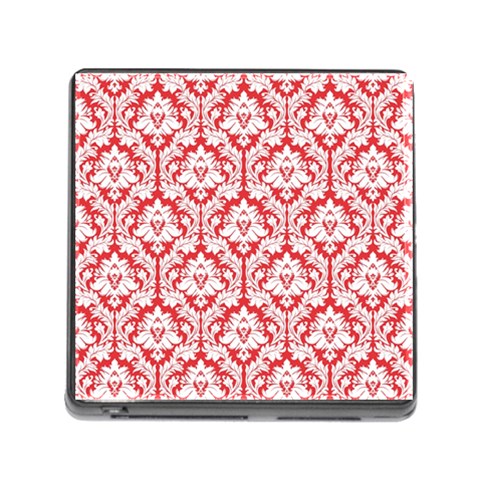 White On Red Damask Memory Card Reader with Storage (Square) from ArtsNow.com Front