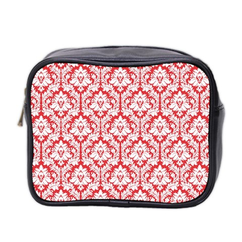 Poppy Red Damask Pattern Mini Toiletries Bag (Two Sides) from ArtsNow.com Front