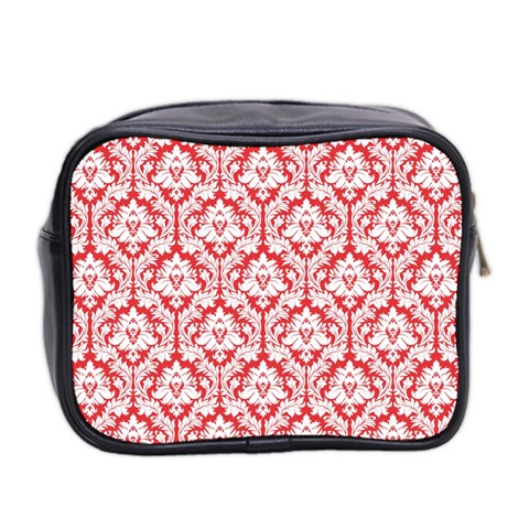 Poppy Red Damask Pattern Mini Toiletries Bag (Two Sides) from ArtsNow.com Back