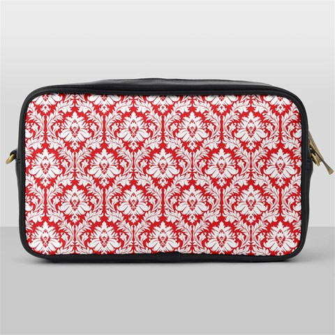 White On Red Damask Travel Toiletry Bag (One Side) from ArtsNow.com Front