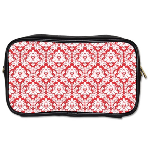 Poppy Red Damask Pattern Toiletries Bag (Two Sides) from ArtsNow.com Front