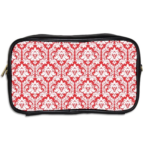 Poppy Red Damask Pattern Toiletries Bag (Two Sides) from ArtsNow.com Back