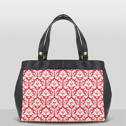 White On Red Damask Oversize Office Handbag (One Side) from ArtsNow.com Front