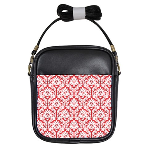 Poppy Red Damask Pattern Girls Sling Bag from ArtsNow.com Front