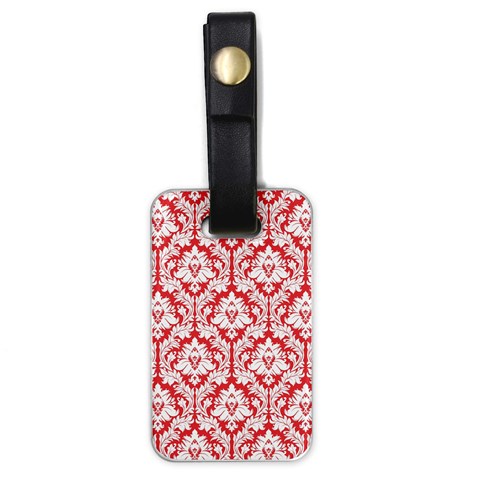 White On Red Damask Luggage Tag (One Side) from ArtsNow.com Front