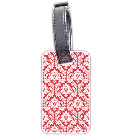 White On Red Damask Luggage Tag (Two Sides) from ArtsNow.com Front