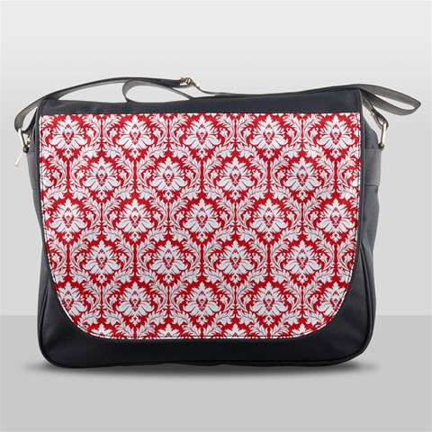 Poppy Red Damask Pattern Messenger Bag from ArtsNow.com Front