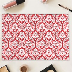 Poppy Red Damask Pattern Cosmetic Bag (XXL) from ArtsNow.com Front