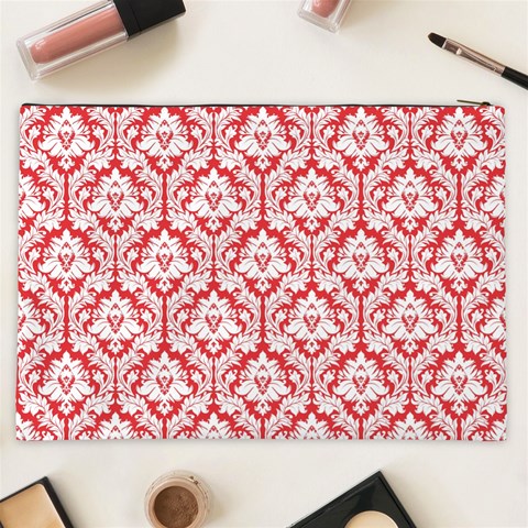 Poppy Red Damask Pattern Cosmetic Bag (XXL) from ArtsNow.com Back