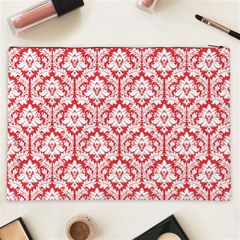 Poppy Red Damask Pattern Cosmetic Bag (XXL) from ArtsNow.com Back