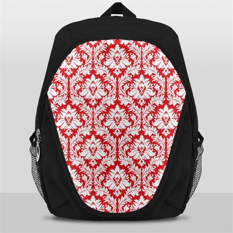 Poppy Red Damask Pattern Backpack Bag from ArtsNow.com Front