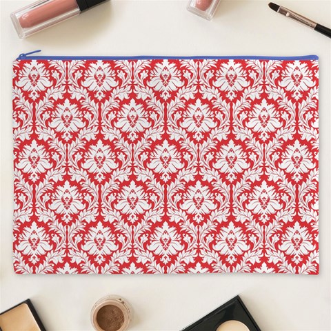 Poppy Red Damask Pattern Cosmetic Bag (XXXL) from ArtsNow.com Front