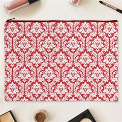 Poppy Red Damask Pattern Cosmetic Bag (XXXL) from ArtsNow.com Front