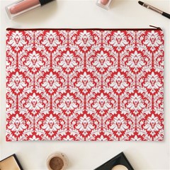 Poppy Red Damask Pattern Cosmetic Bag (XXXL) from ArtsNow.com Back