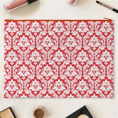 Poppy Red Damask Pattern Cosmetic Bag (XXXL) from ArtsNow.com Back