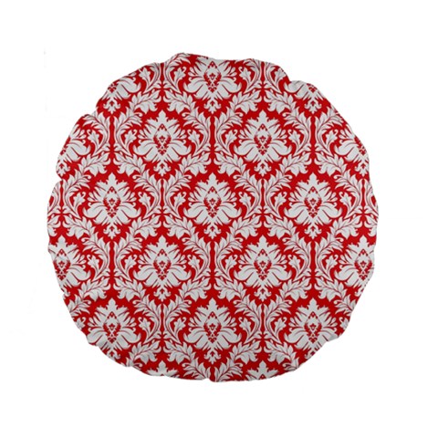 Poppy Red Damask Pattern Standard 15  Premium Round Cushion  from ArtsNow.com Front