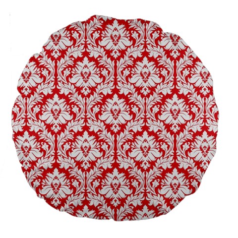 Poppy Red Damask Pattern Large 18  Premium Round Cushion  from ArtsNow.com Back