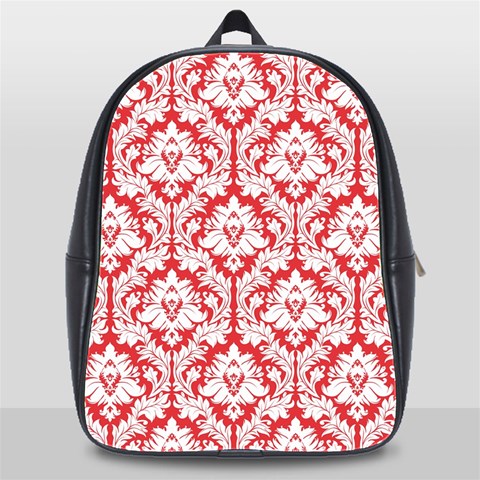 White On Red Damask School Bag (XL) from ArtsNow.com Front