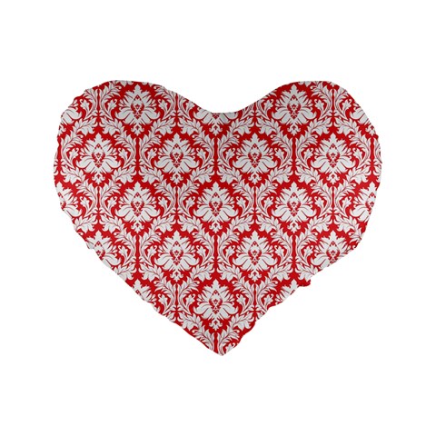 Poppy Red Damask Pattern Standard 16  Premium Heart Shape Cushion  from ArtsNow.com Front