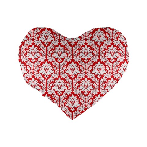 Poppy Red Damask Pattern Standard 16  Premium Heart Shape Cushion  from ArtsNow.com Back