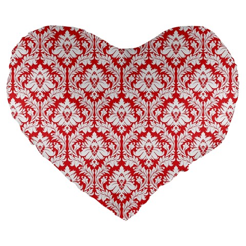 Poppy Red Damask Pattern Large 19  Premium Heart Shape Cushion from ArtsNow.com Front