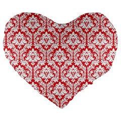 Poppy Red Damask Pattern Large 19  Premium Heart Shape Cushion from ArtsNow.com Front