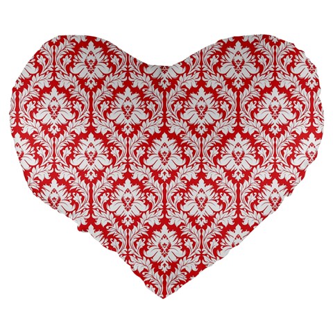 Poppy Red Damask Pattern Large 19  Premium Heart Shape Cushion from ArtsNow.com Back