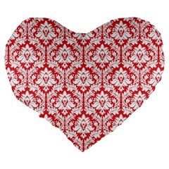 Poppy Red Damask Pattern Large 19  Premium Heart Shape Cushion from ArtsNow.com Back