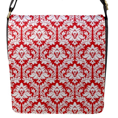 Poppy Red Damask Pattern Flap Closure Messenger Bag (S) from ArtsNow.com Front