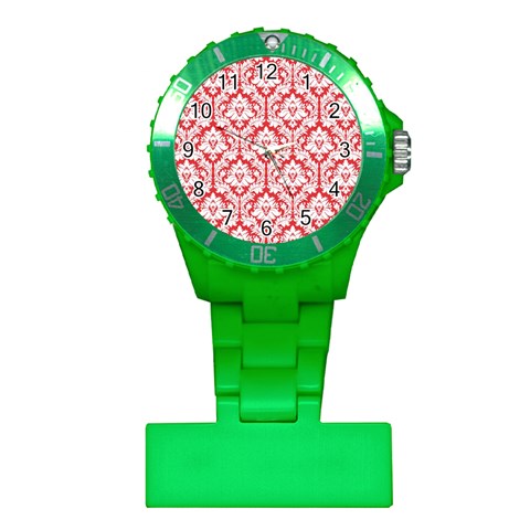 White On Red Damask Nurses Watch from ArtsNow.com Front