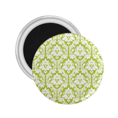 White On Spring Green Damask 2.25  Button Magnet from ArtsNow.com Front