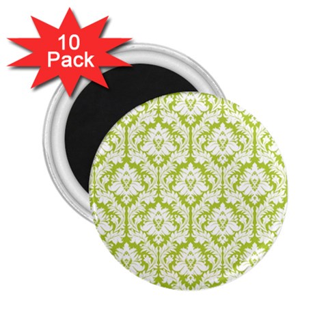 White On Spring Green Damask 2.25  Button Magnet (10 pack) from ArtsNow.com Front