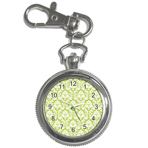 White On Spring Green Damask Key Chain Watch from ArtsNow.com Front