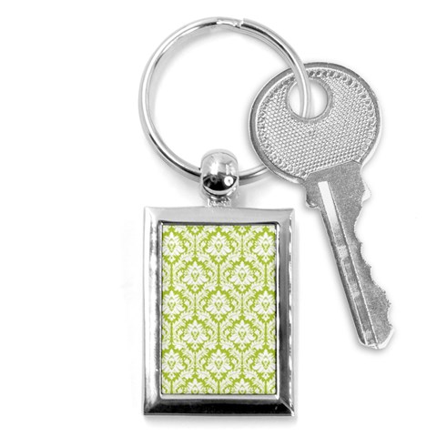 White On Spring Green Damask Key Chain (Rectangle) from ArtsNow.com Front