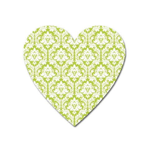 White On Spring Green Damask Magnet (Heart) from ArtsNow.com Front