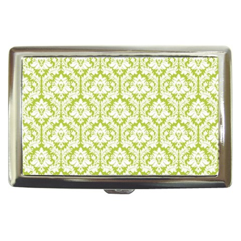 White On Spring Green Damask Cigarette Money Case from ArtsNow.com Front