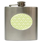 White On Spring Green Damask Hip Flask