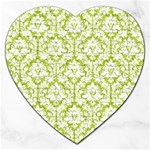 White On Spring Green Damask Jigsaw Puzzle (Heart)