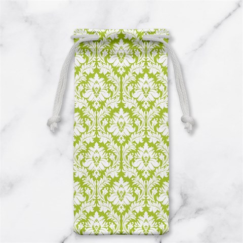 White On Spring Green Damask Jewelry Bag from ArtsNow.com Back