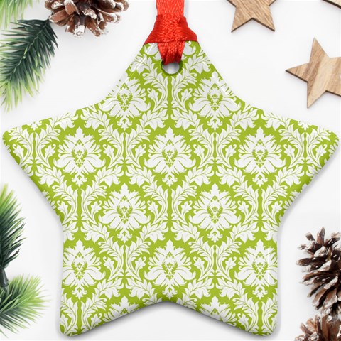 White On Spring Green Damask Star Ornament (Two Sides) from ArtsNow.com Back