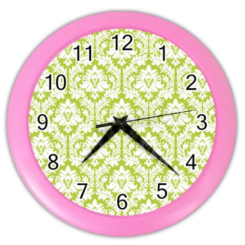 White On Spring Green Damask Wall Clock (Color) from ArtsNow.com Front