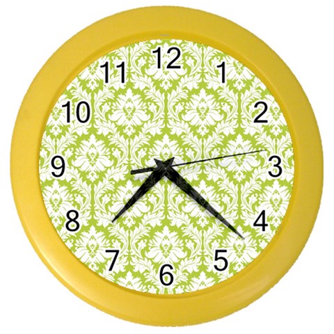 White On Spring Green Damask Wall Clock (Color) from ArtsNow.com Front