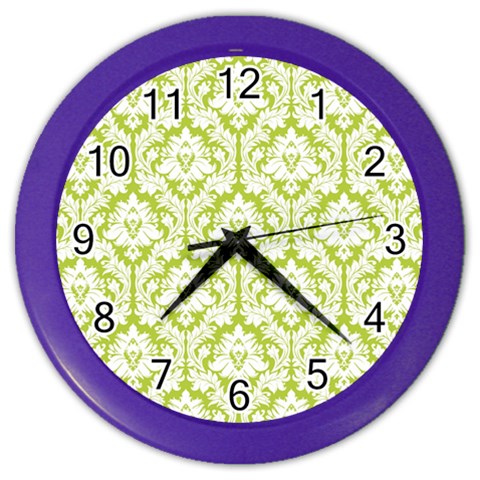 White On Spring Green Damask Wall Clock (Color) from ArtsNow.com Front