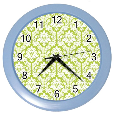 White On Spring Green Damask Wall Clock (Color) from ArtsNow.com Front