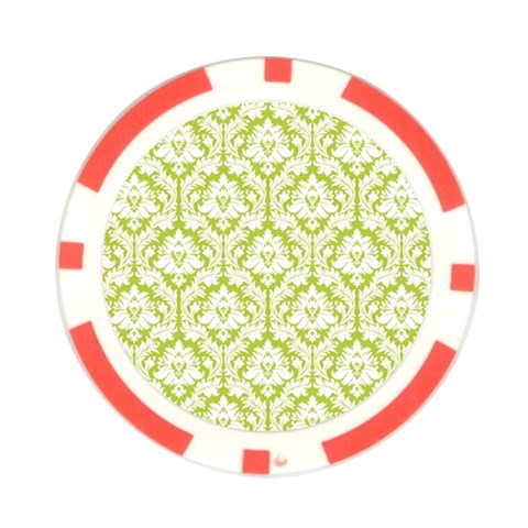 White On Spring Green Damask Poker Chip from ArtsNow.com Front