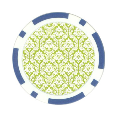 White On Spring Green Damask Poker Chip from ArtsNow.com Front